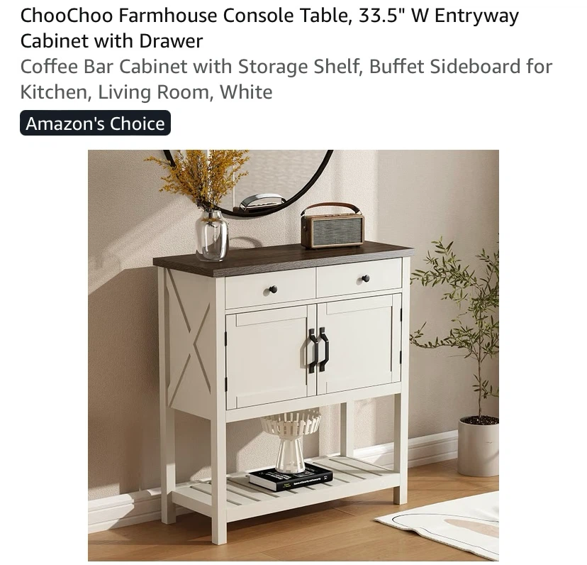 New Farmhouse Console Table, 33.5" W Entryway Cabinet Coffee Bar