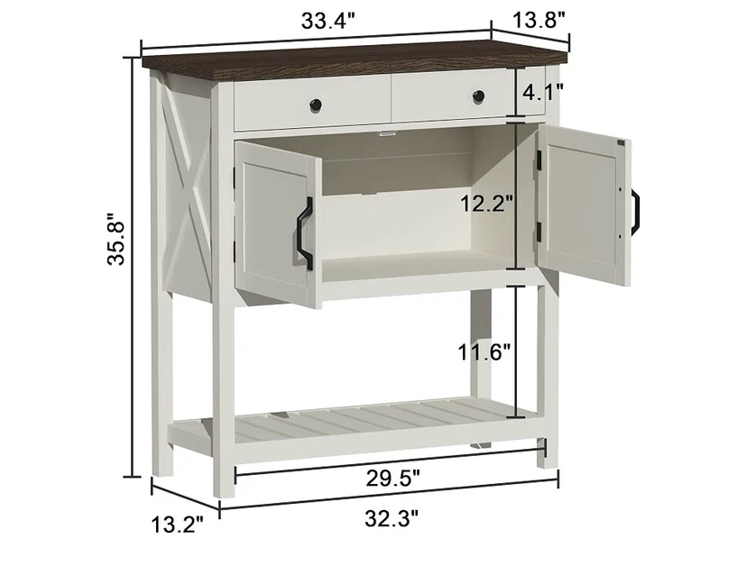 New Farmhouse Console Table, 33.5" W Entryway Cabinet Coffee Bar - photo 2