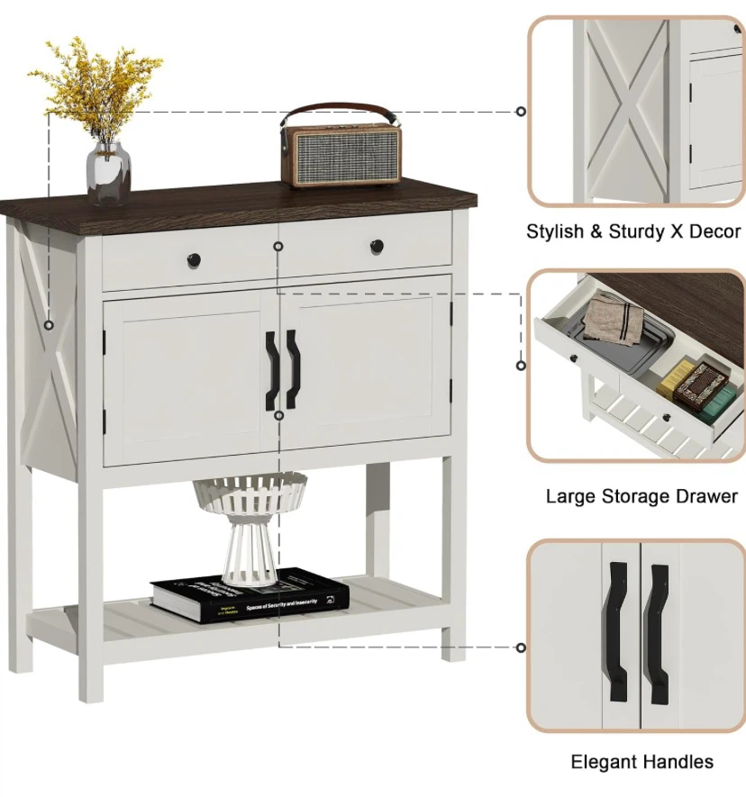 New Farmhouse Console Table, 33.5" W Entryway Cabinet Coffee Bar - photo 4