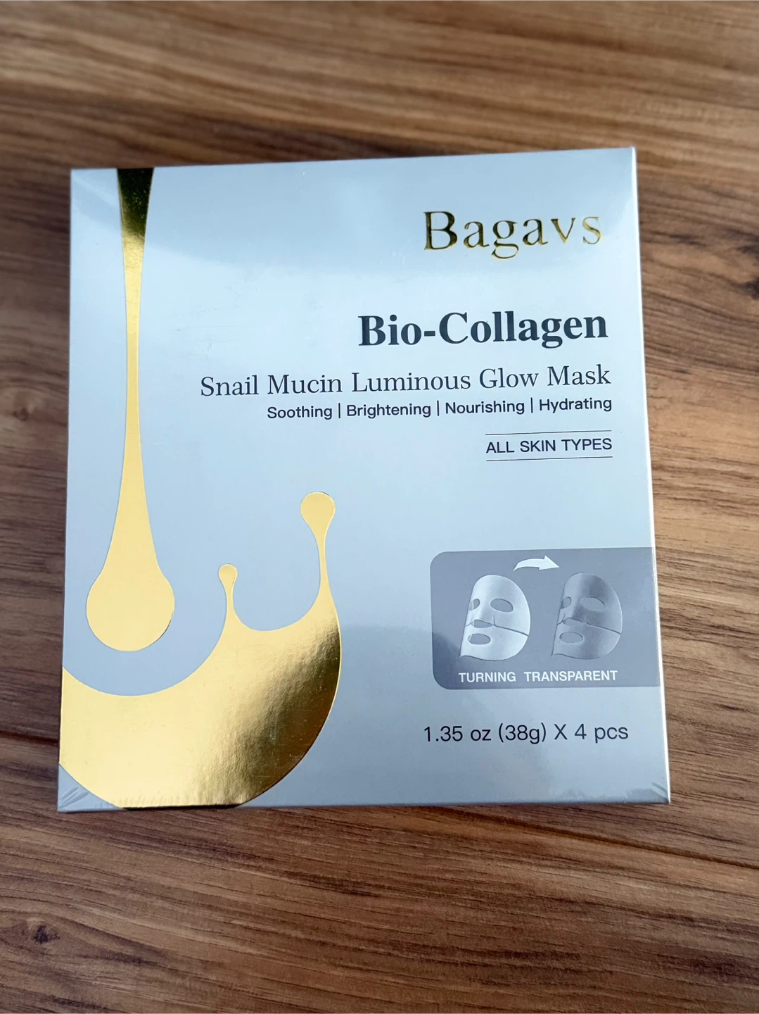 Bagavs Bio-Collagen Snail Mucin Luminous Glow Mask 4pc