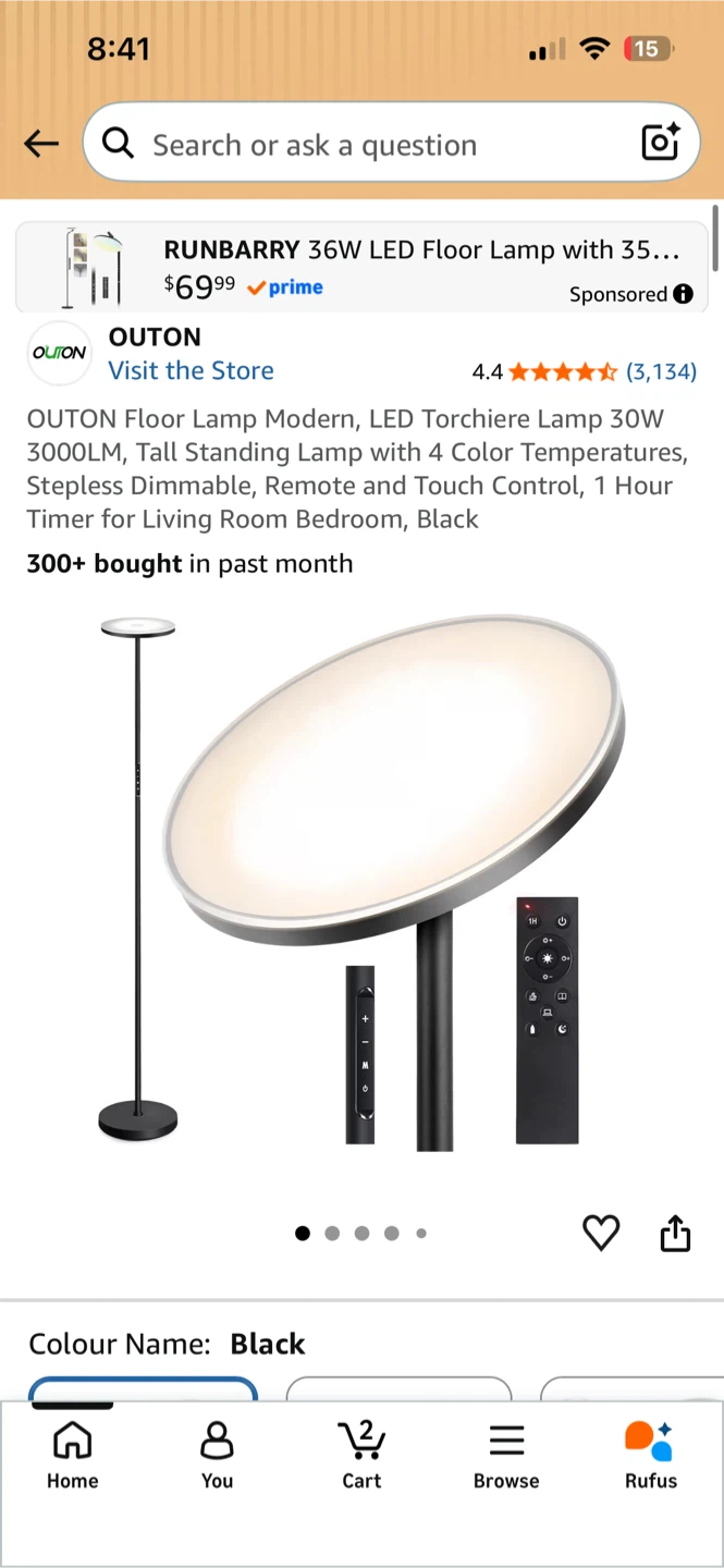 OUTON Modern LED Torchiere Floor Lamp, Black - photo 4