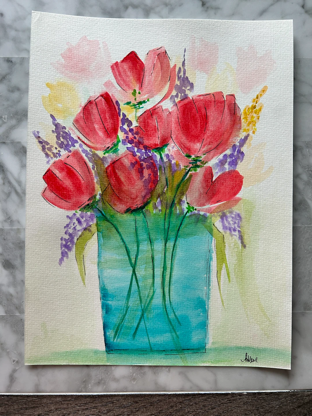 Original Watercolour Floral Painting - photo 4