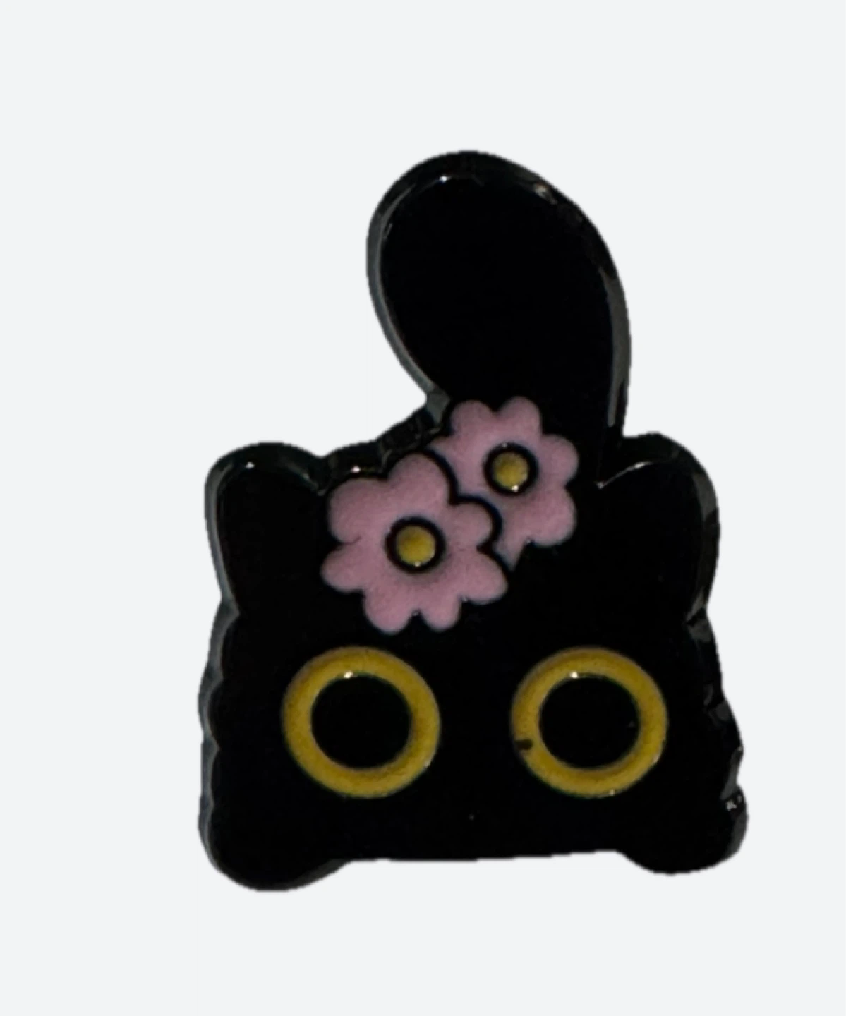 Black Cat Enamel Pin with Flowers