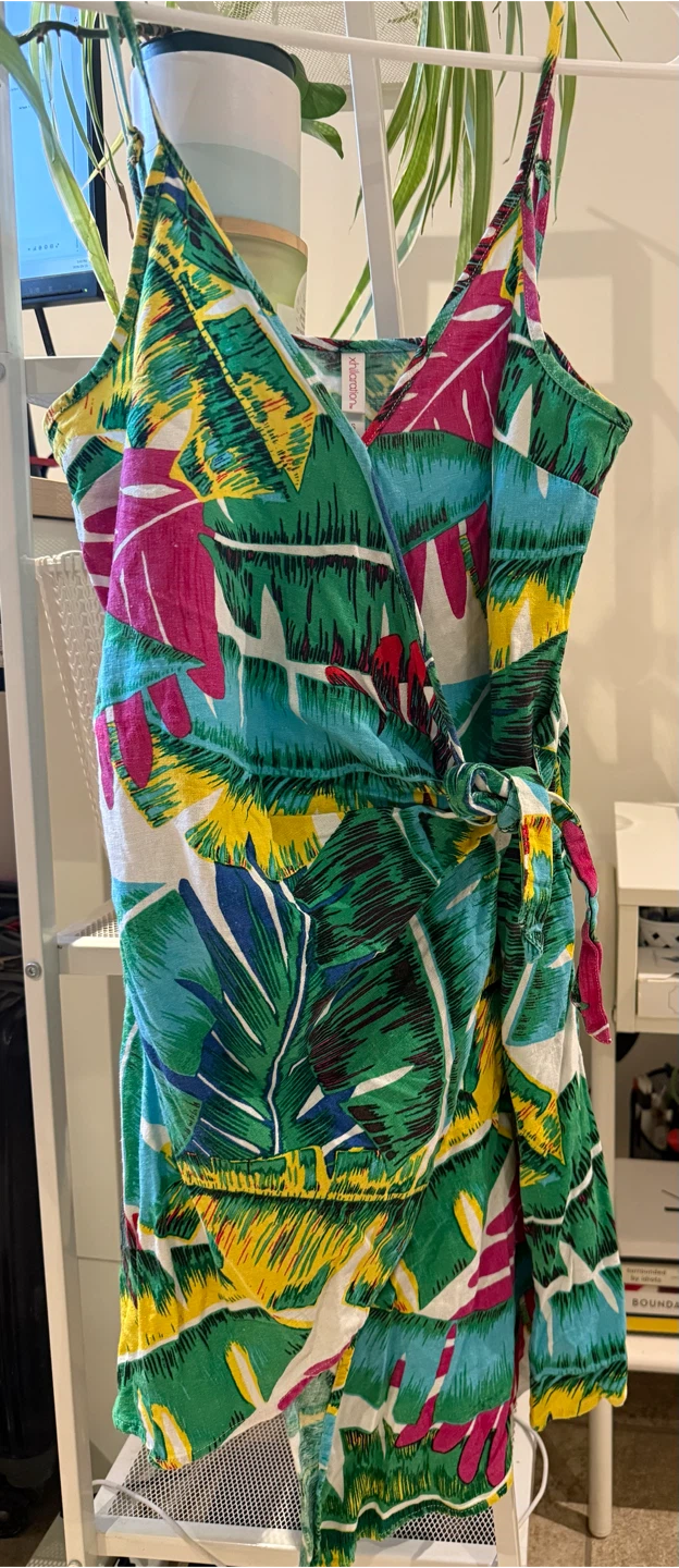 Xhilaration Tropical Leaf Print Wrap Dress