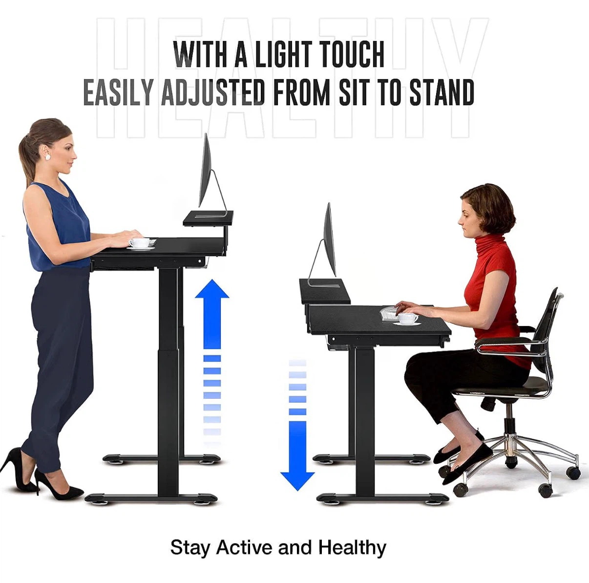 Adjustable Standing Desk with Drawer and Monitor Shelf - photo 2