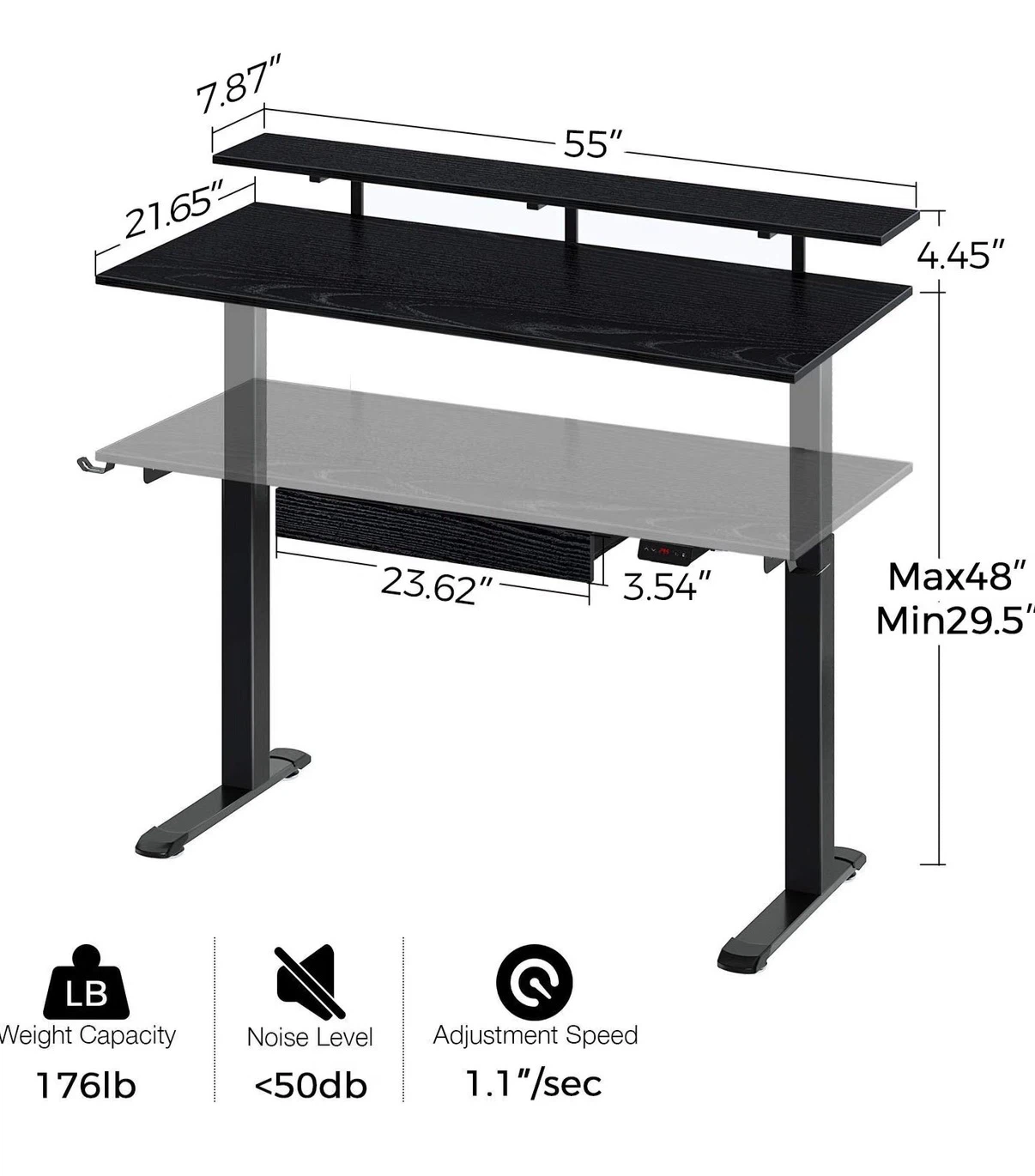Adjustable Standing Desk with Drawer and Monitor Shelf - photo 3