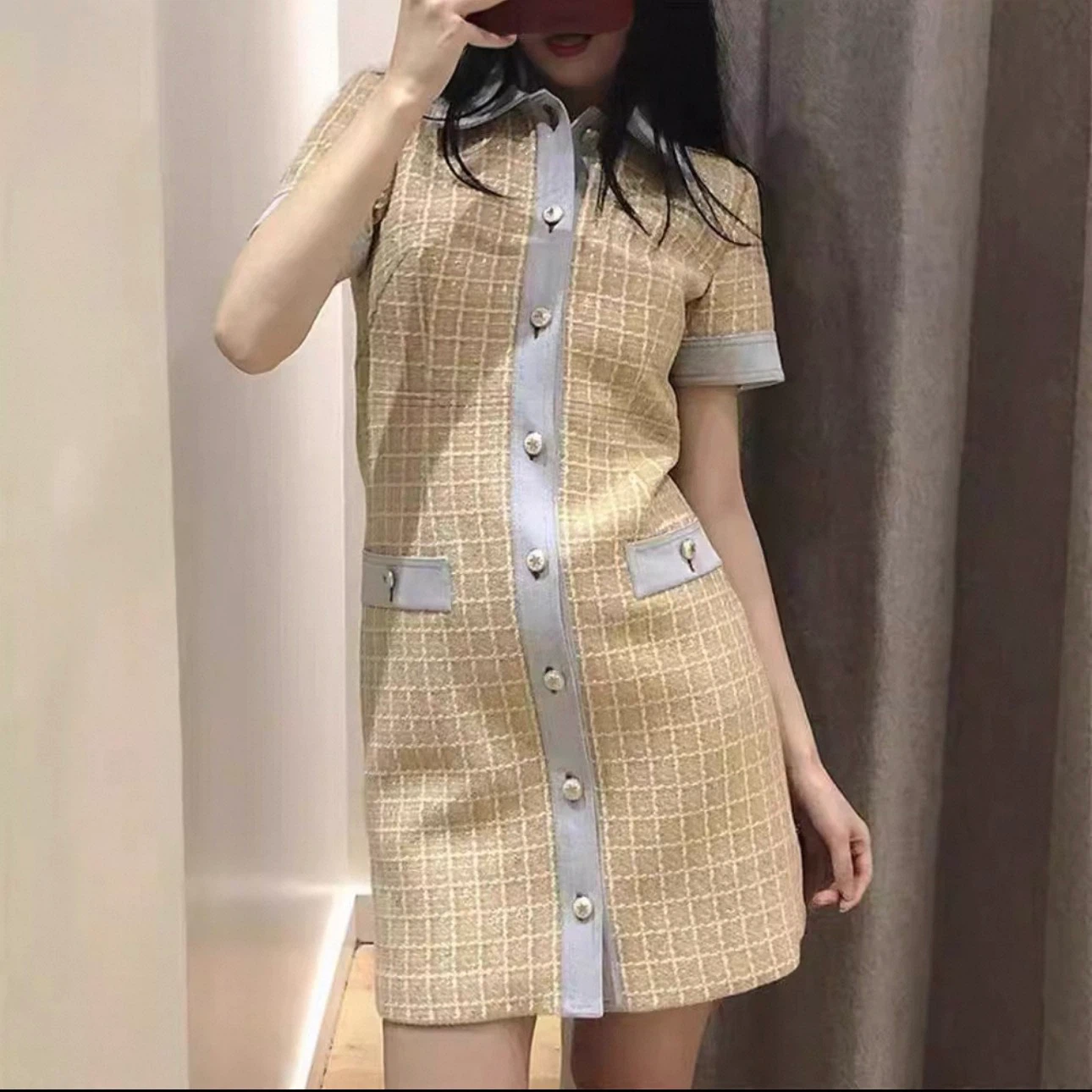 sandro denim office lady shirt dress