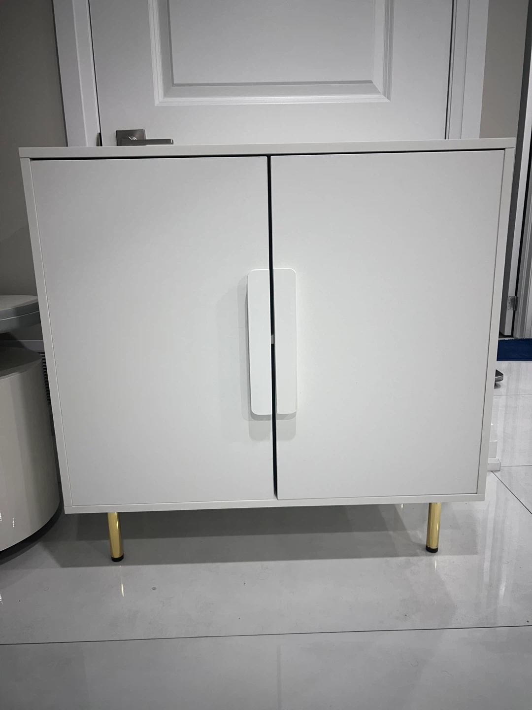 White Storage Cabinet with Gold Legs