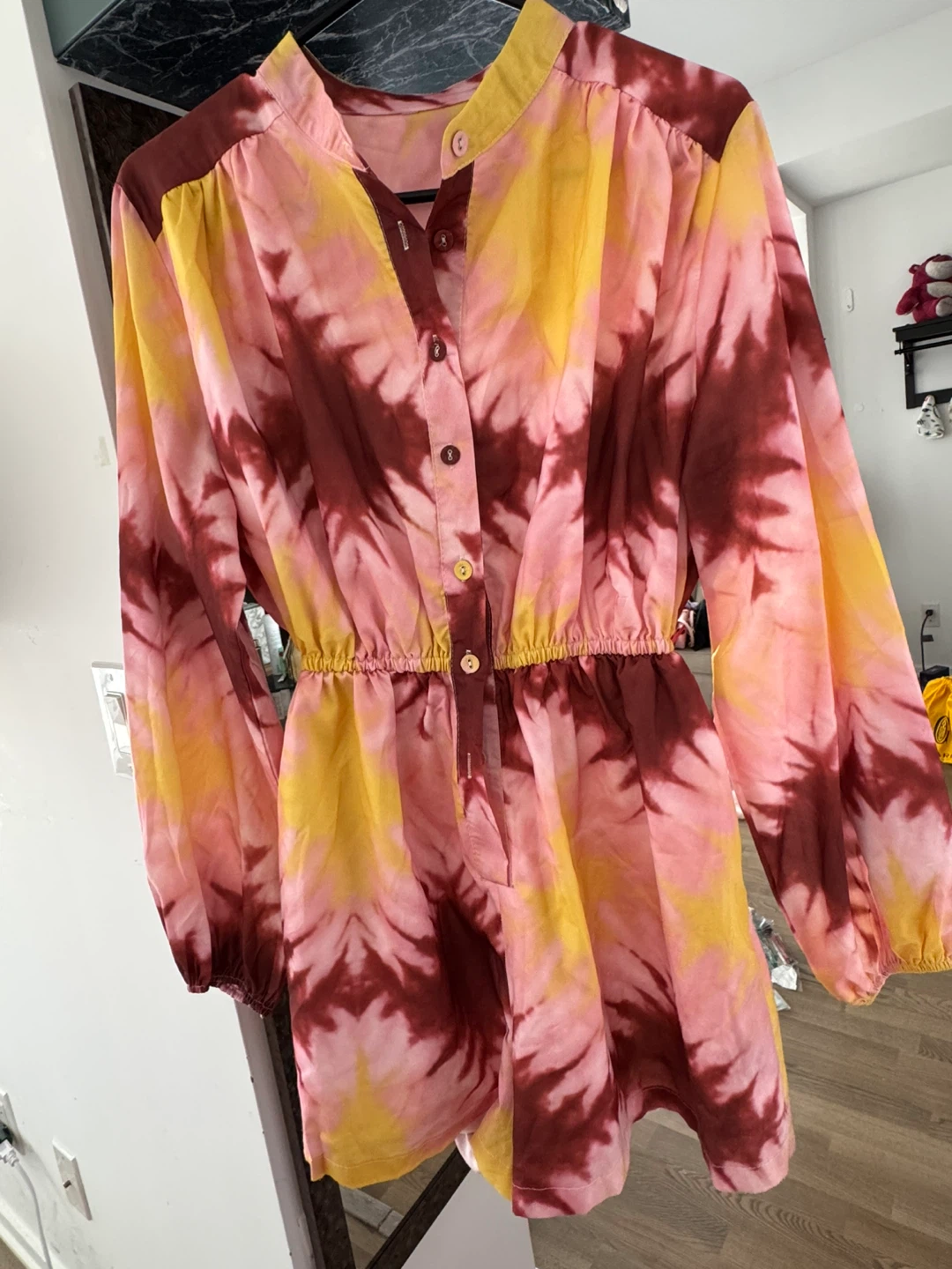 Tie-Dye Long-Sleeve Shirt Jumpsuit