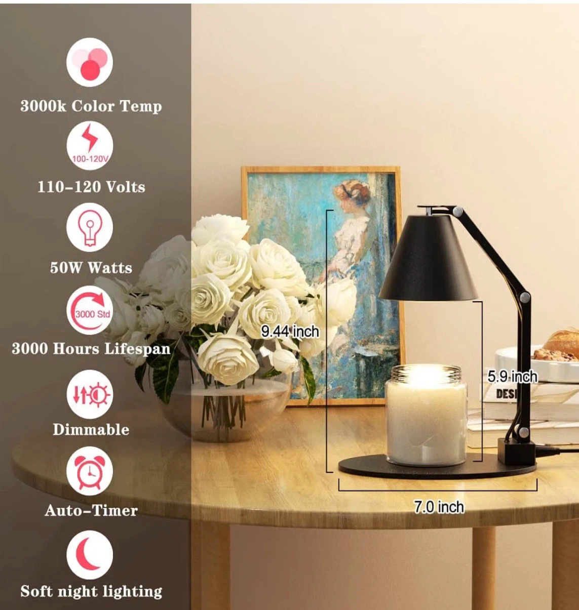 Dimmable Candle Warmer Lamp with Timer - photo 2