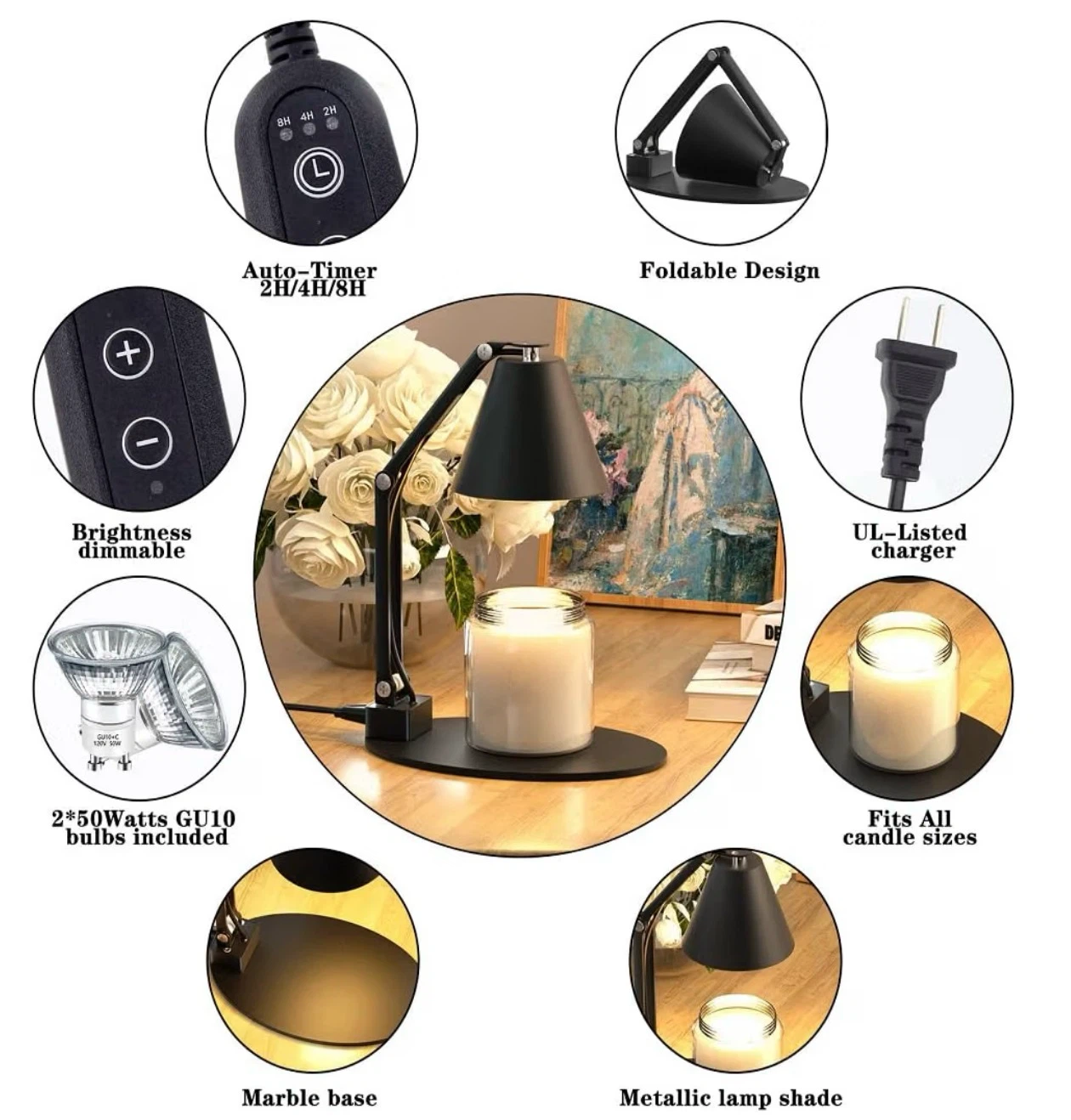 Dimmable Candle Warmer Lamp with Timer - photo 4