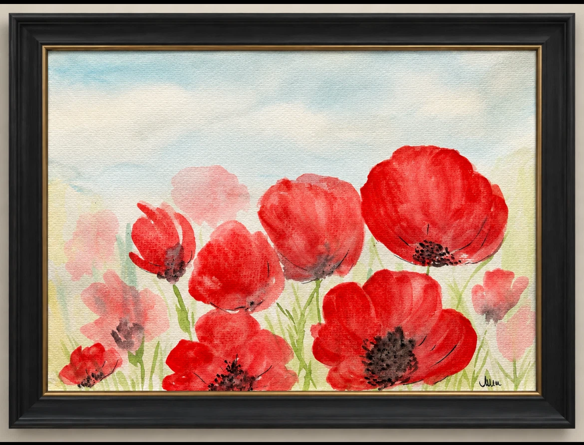Original Hand-Painted Poppy Watercolour