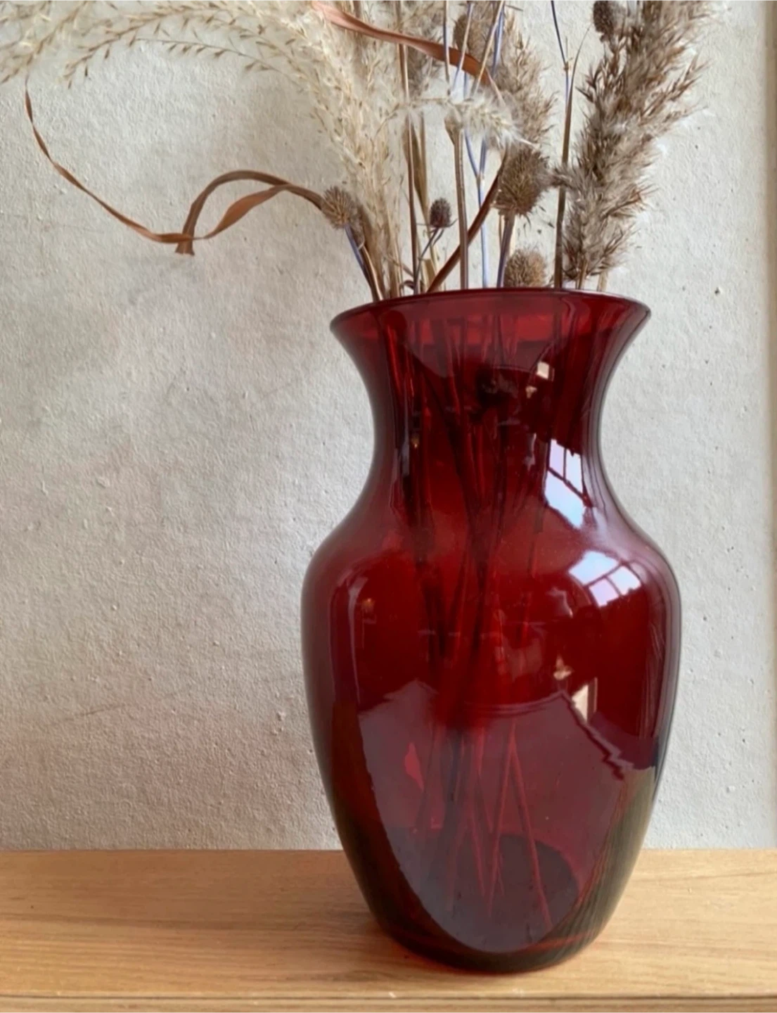 Vase Vintage MCM Ruby Red Glass - photo 2