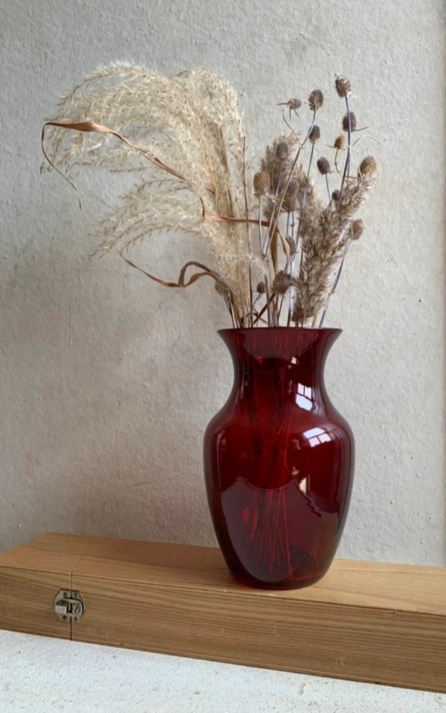 Vase Vintage MCM Ruby Red Glass - photo 3