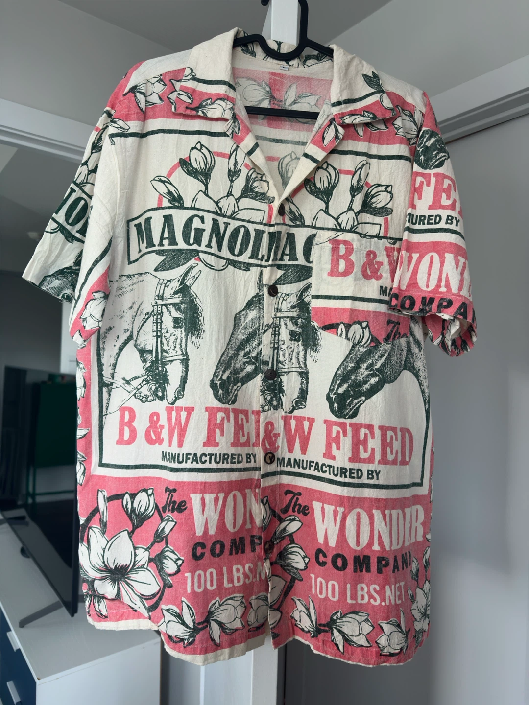 Vintage Magnolia Feed Sack Print Short Sleeve Shirt