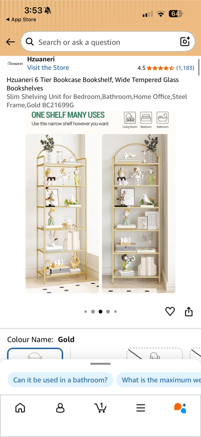 Hzuaneri 6-Tier Gold Arched Bookcase
