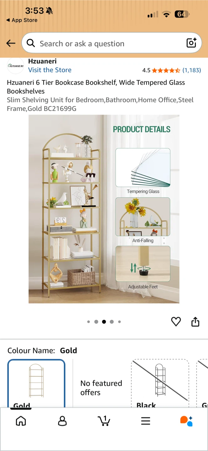 Hzuaneri 6-Tier Gold Arched Bookcase - photo 2