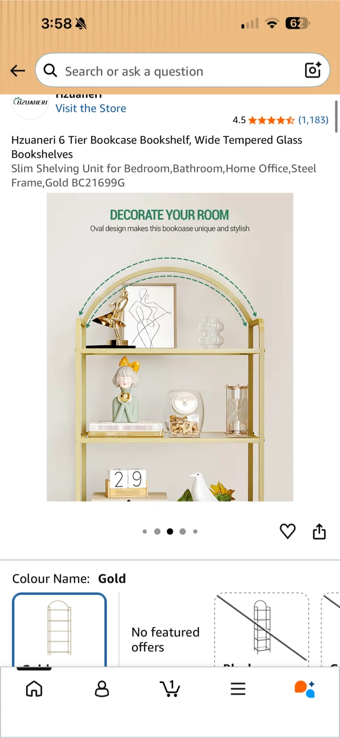 Hzuaneri 6-Tier Gold Arched Bookcase - photo 3