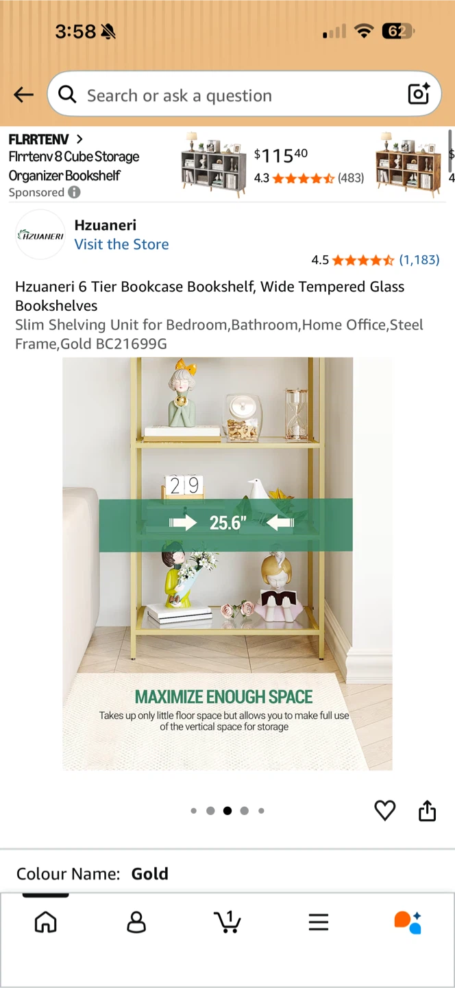 Hzuaneri 6-Tier Gold Arched Bookcase - photo 4