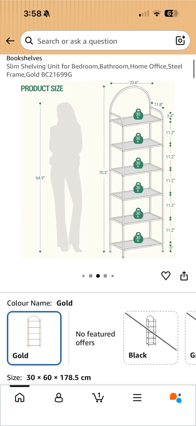 Hzuaneri 6-Tier Gold Arched Bookcase - photo 5