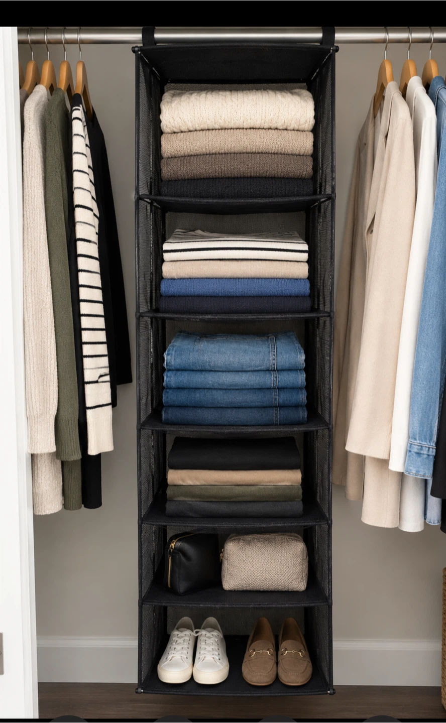 Black 6-Shelf Hanging Closet Organizer