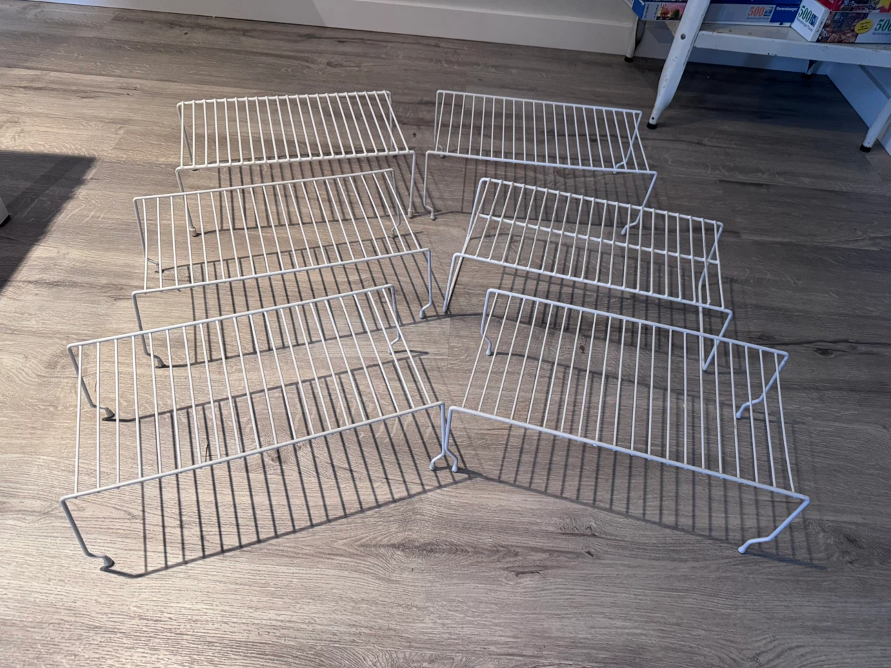 Six White Wire Cabinet Shelf Organizers