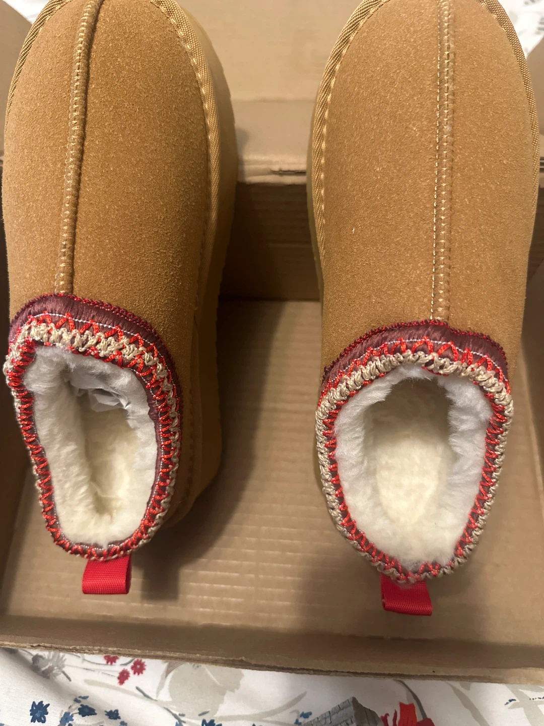 Tan Suede Slippers with Faux Fur Lining