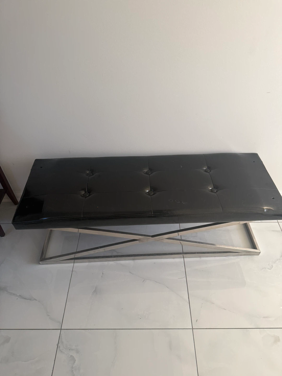 Black Tufted Bench with Chrome X-Base