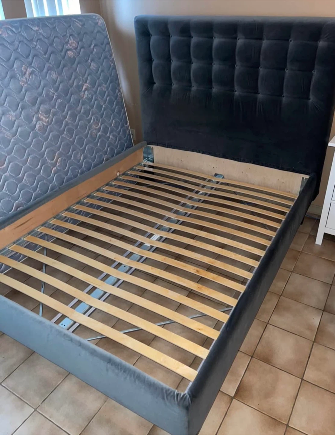 Dark Grey Velvet Upholstered Bed Frame