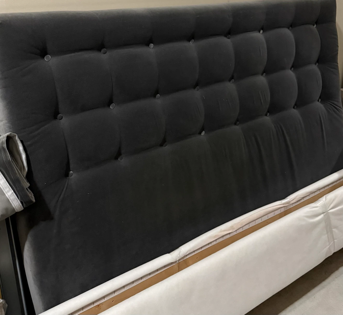 Dark Grey Velvet Upholstered Bed Frame - photo 3
