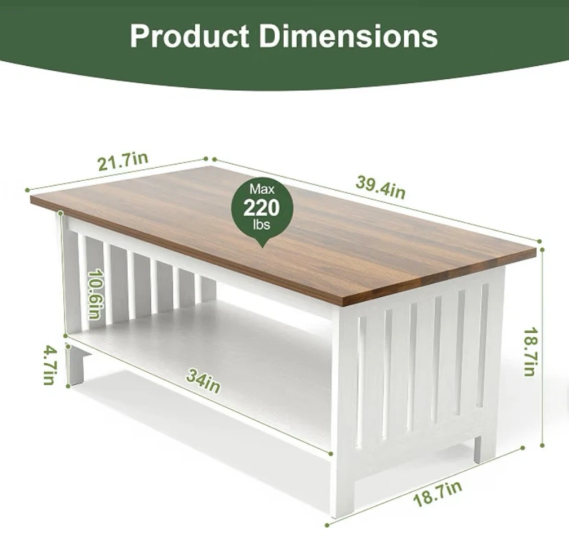 Brand New Farmhouse Coffee Table - 39.4” - photo 2
