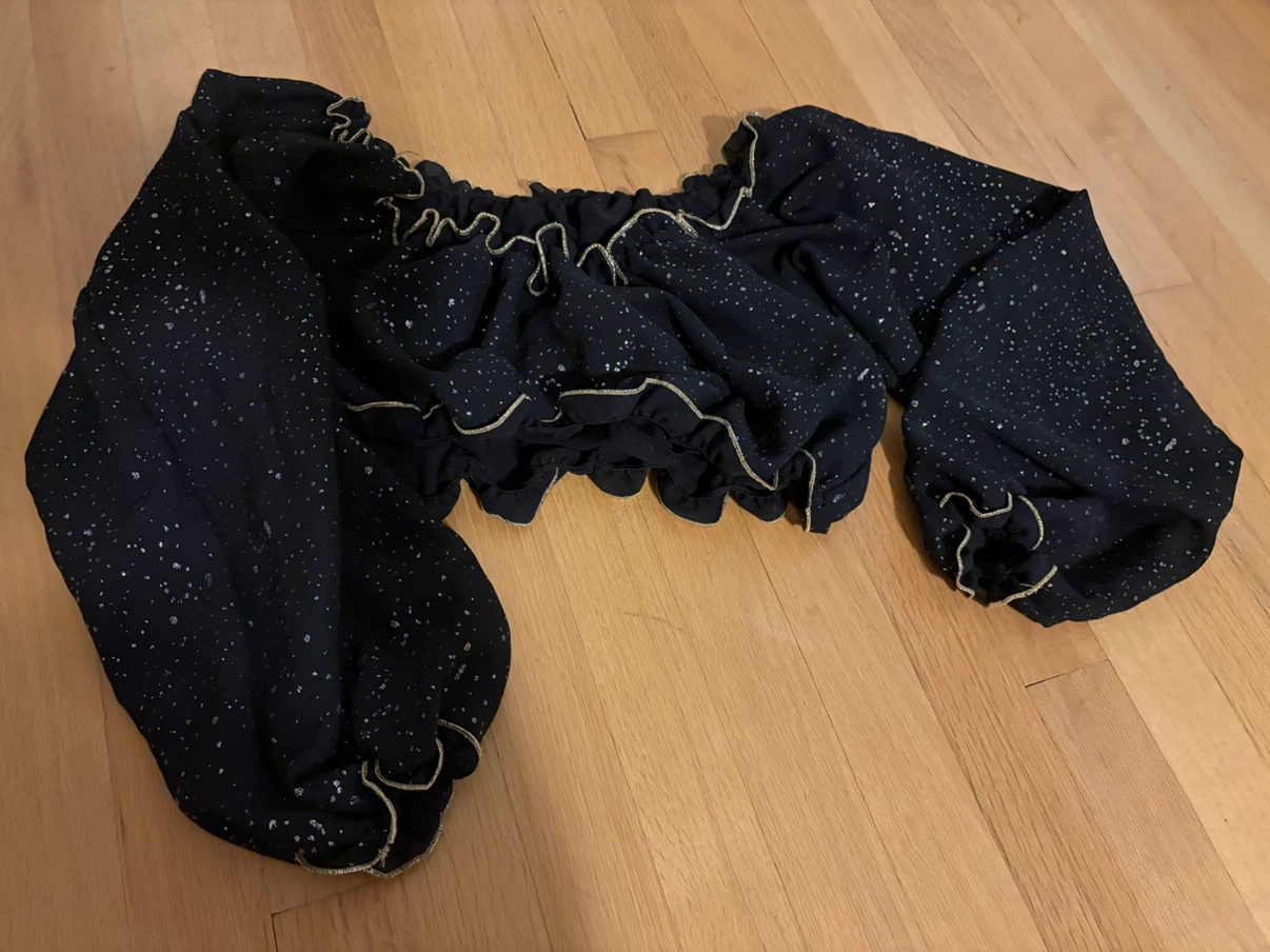 Black Shimmer Off-Shoulder Crop Top