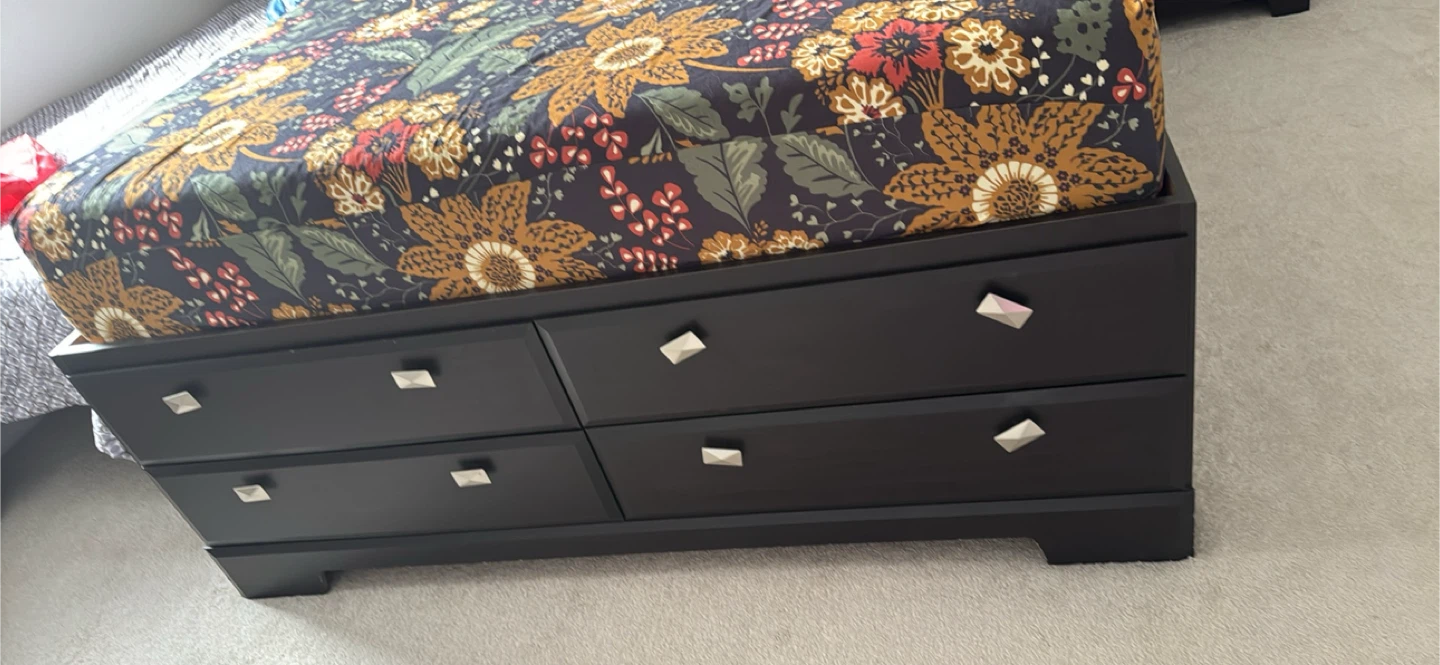 Dark Brown Wooden Storage Bed queen and dresser