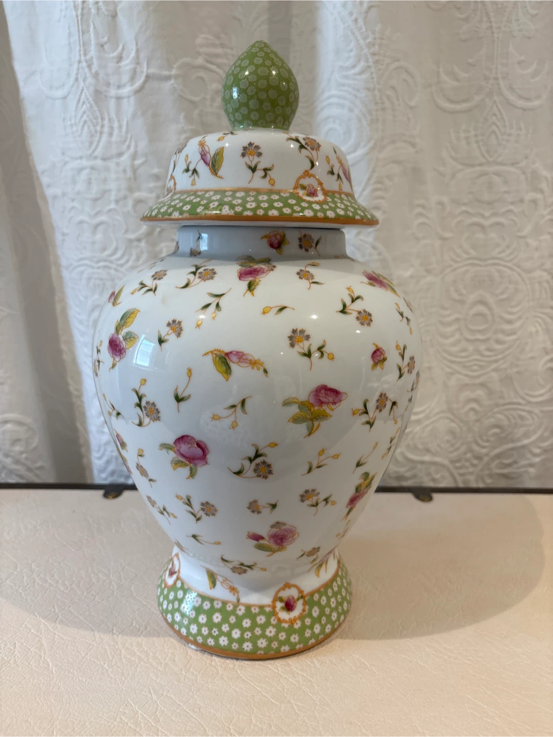 Floral Porcelain Ginger Jar with Lid