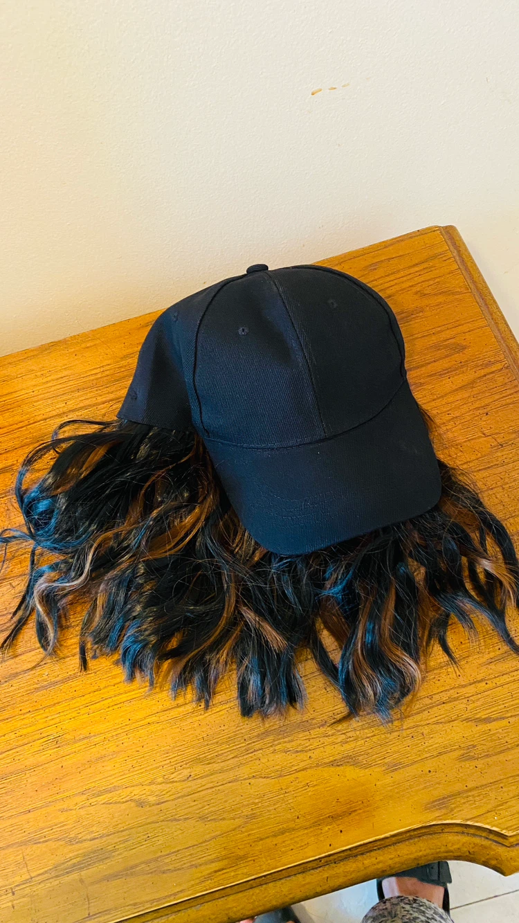 Wig hat with 10 inch hair