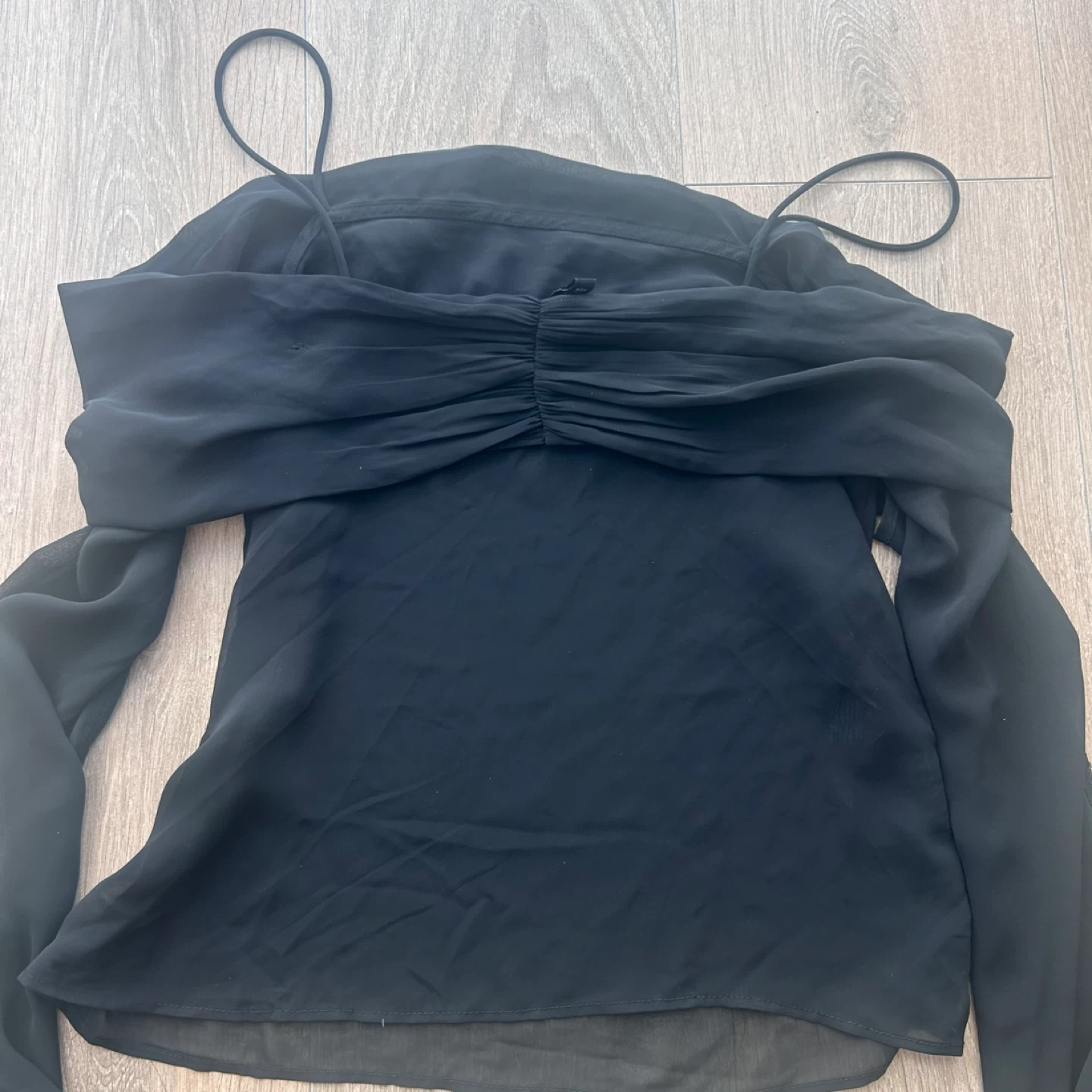 H&M Black Off the Shoulder Sheer Long Sleeve Top - photo 2