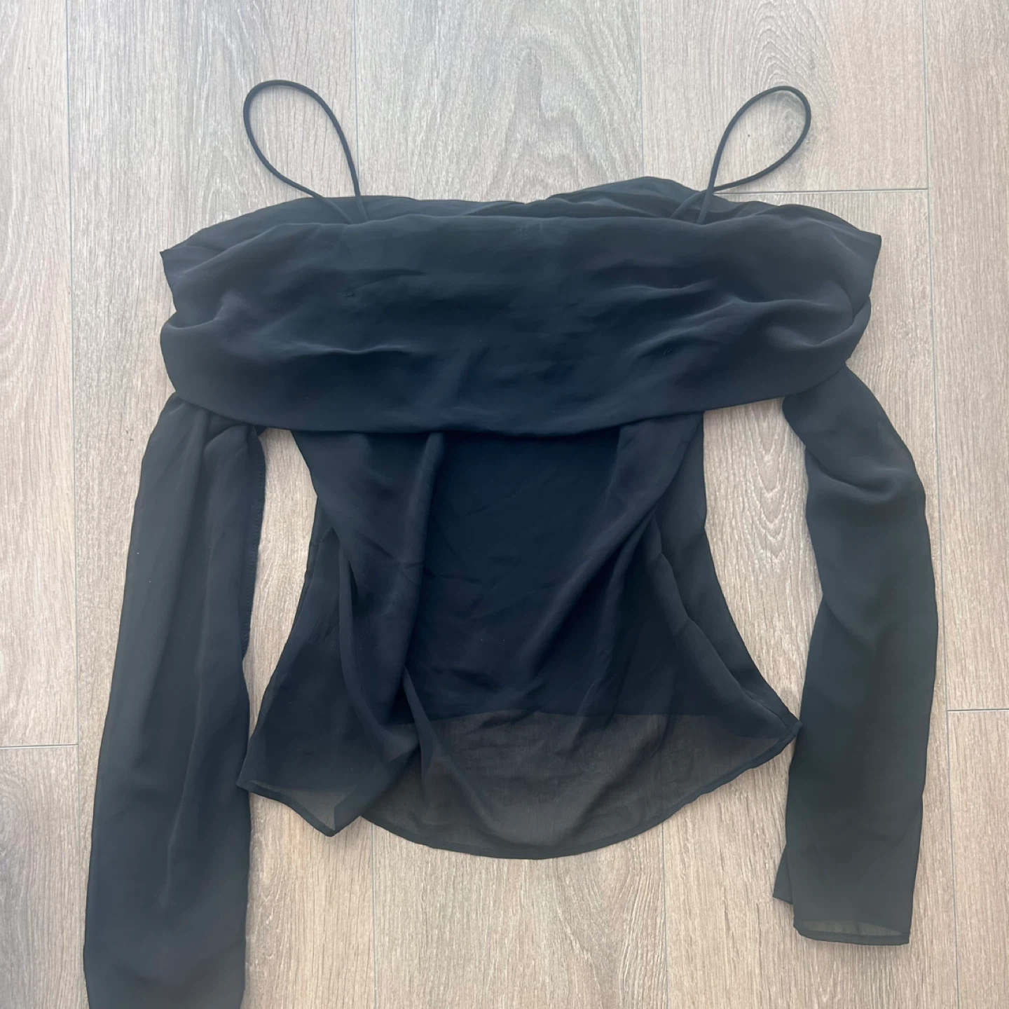 H&M Black Off the Shoulder Sheer Long Sleeve Top