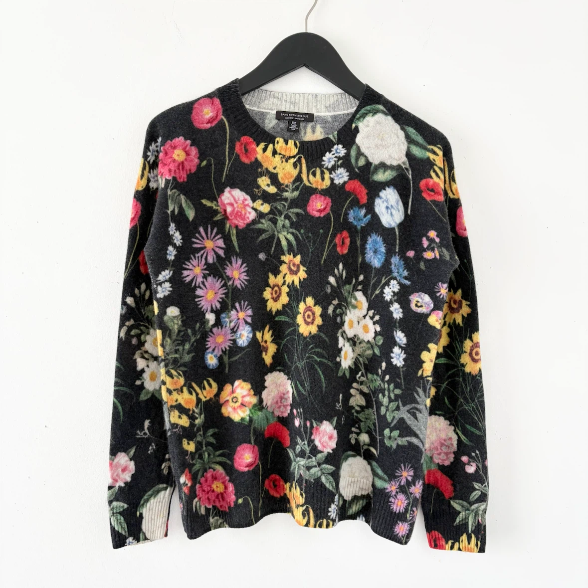 Saks Fifth Avenue Floral 100% Cashmere Sweater