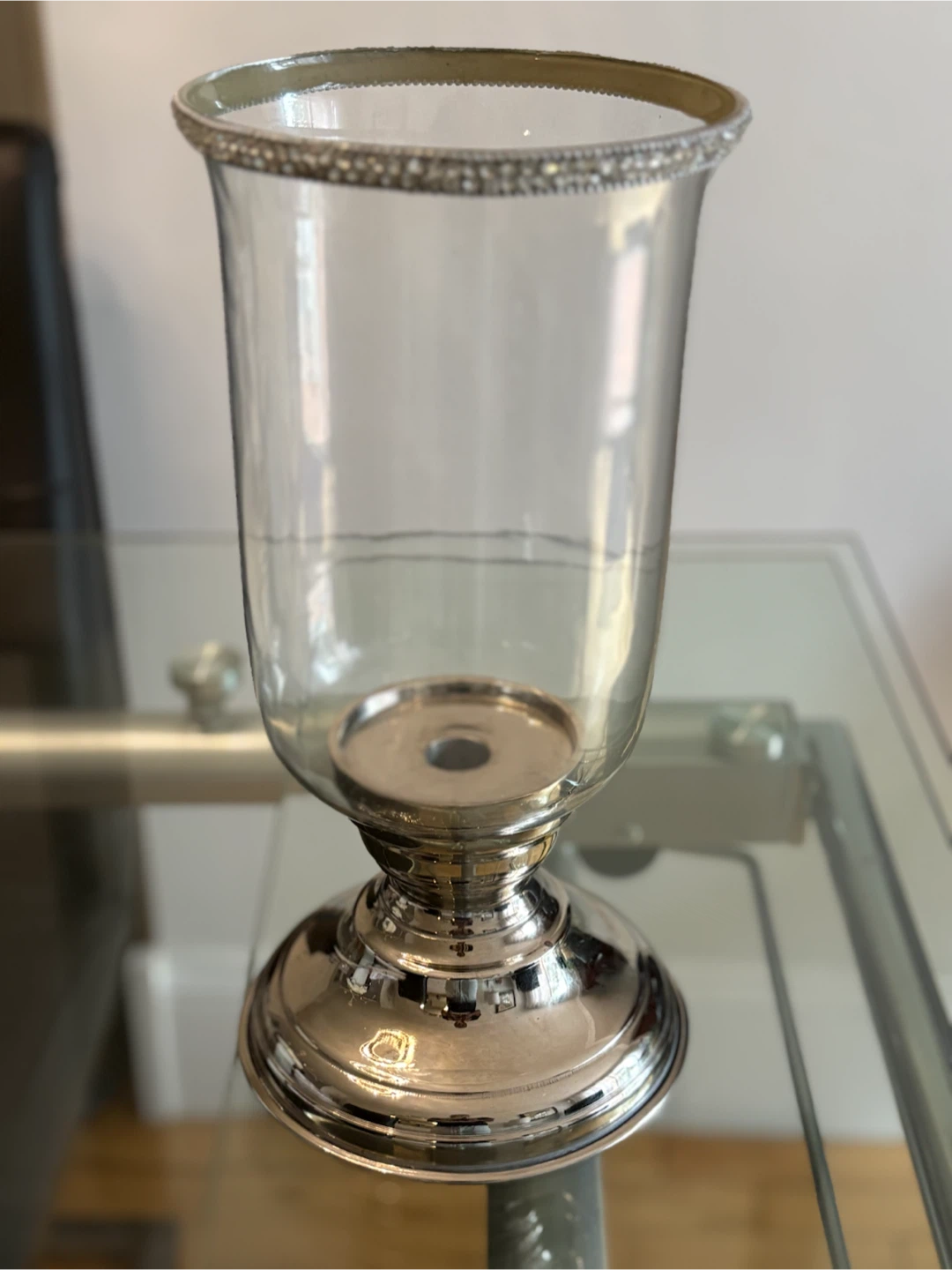 Silver & Glass Hurricane Candle Holder with Beaded Rim - photo 3