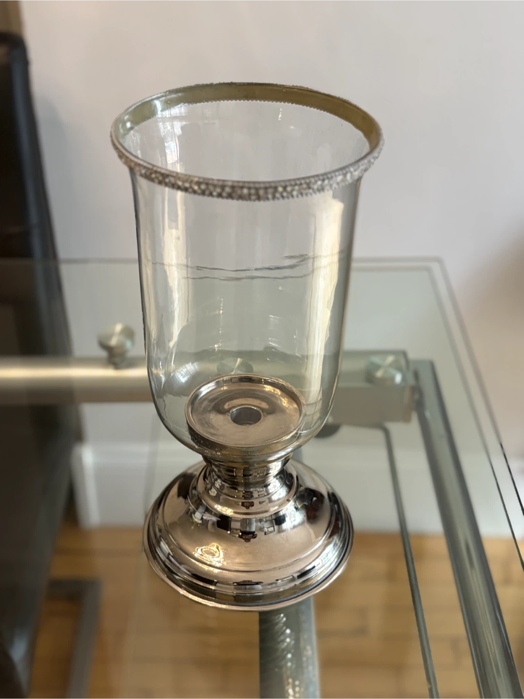 Silver & Glass Hurricane Candle Holder with Beaded Rim - photo 4
