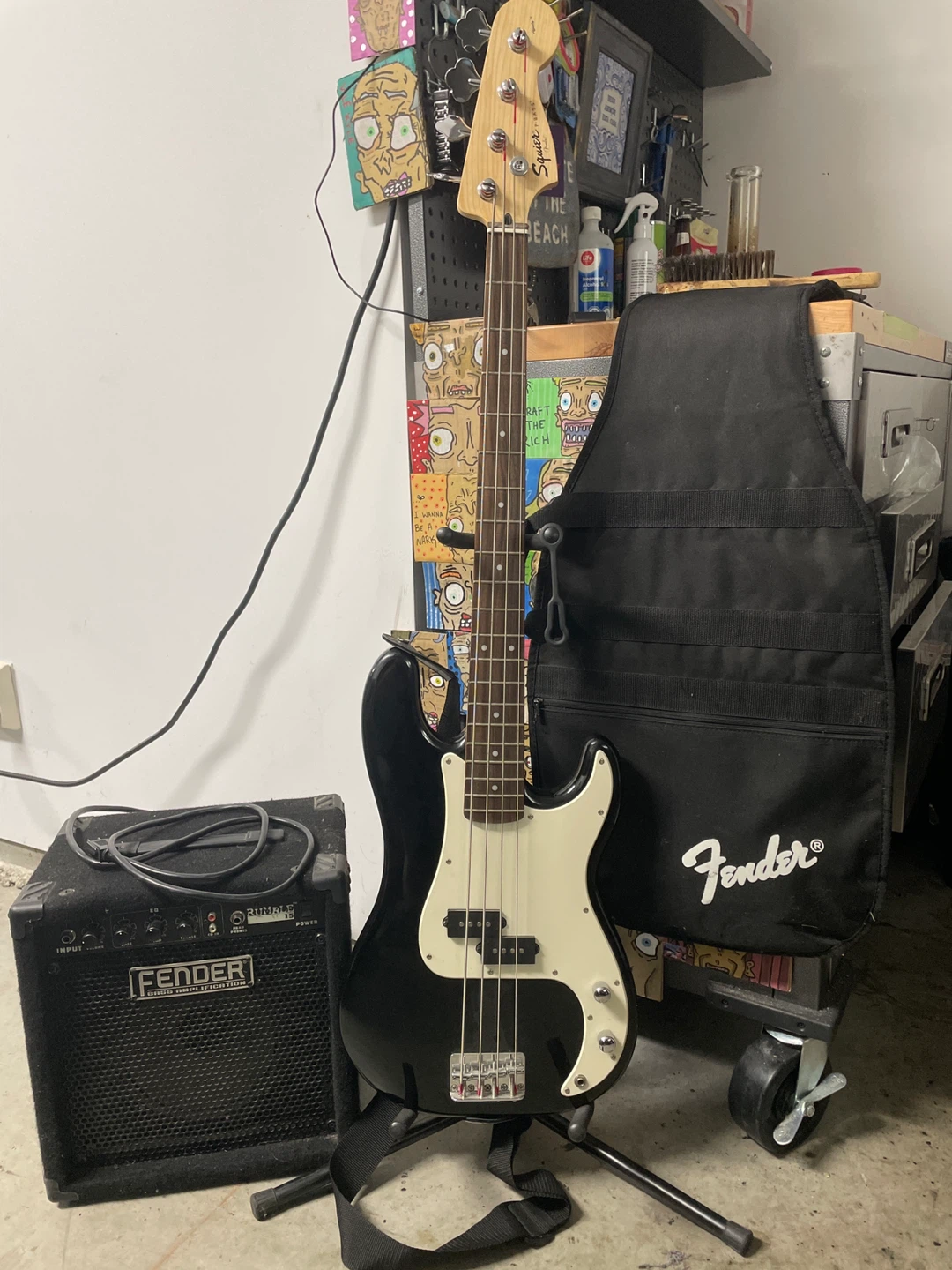 Bass guitar and amplifier