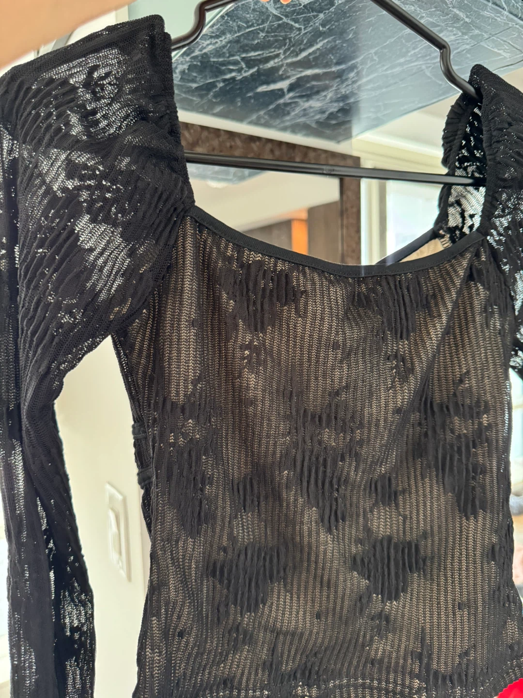 Black Long-Sleeve Textured Corset-Style Top - photo 5