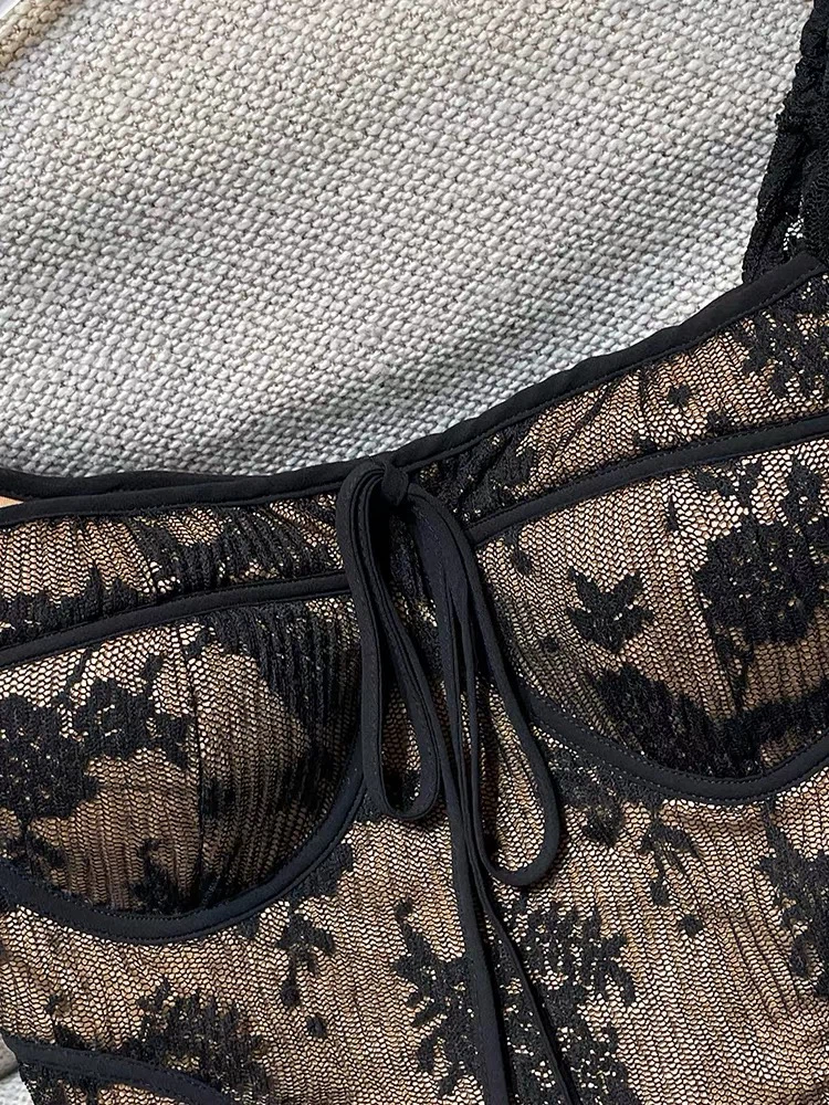 Black Long-Sleeve Textured Corset-Style Top - photo 2