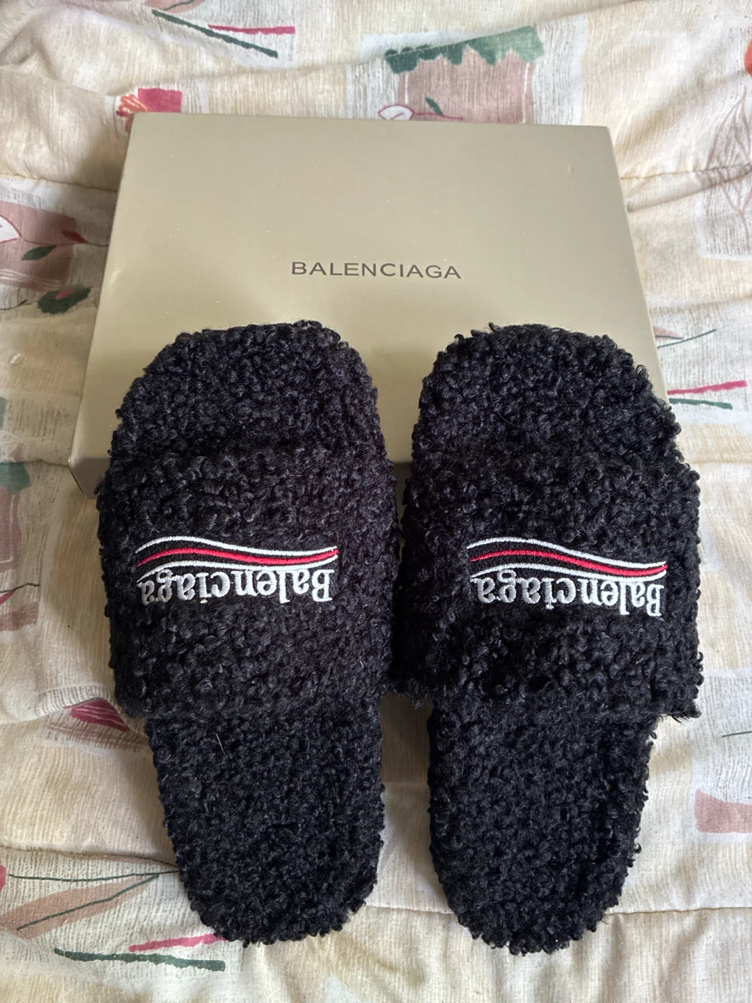 Balenciaga Black Fur Slides