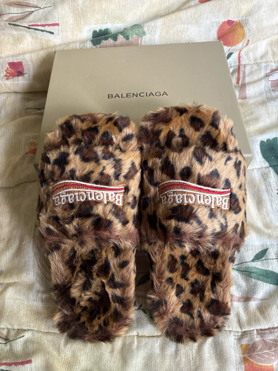 Balenciaga Leopard Print Fur Slides