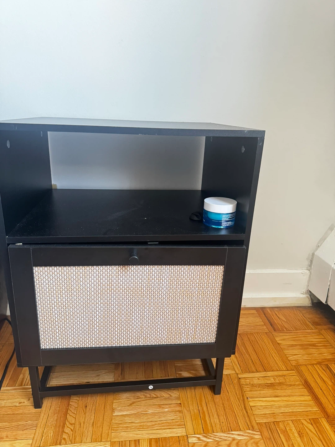 Black and Woven Rattan Nightstand - photo 2