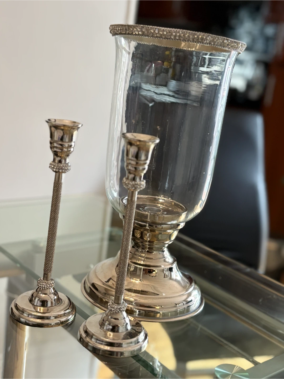 3-Piece Silver Hurricane Candle Holder & Taper Candlestick Set - photo 4