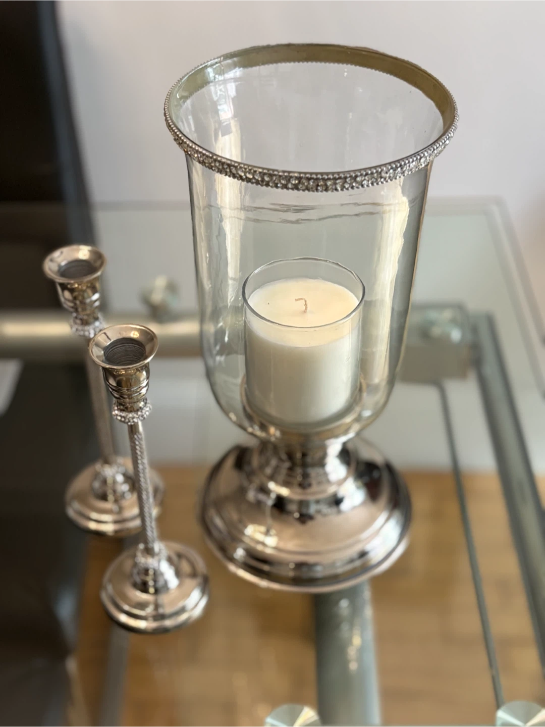 3-Piece Silver Hurricane Candle Holder & Taper Candlestick Set - photo 5
