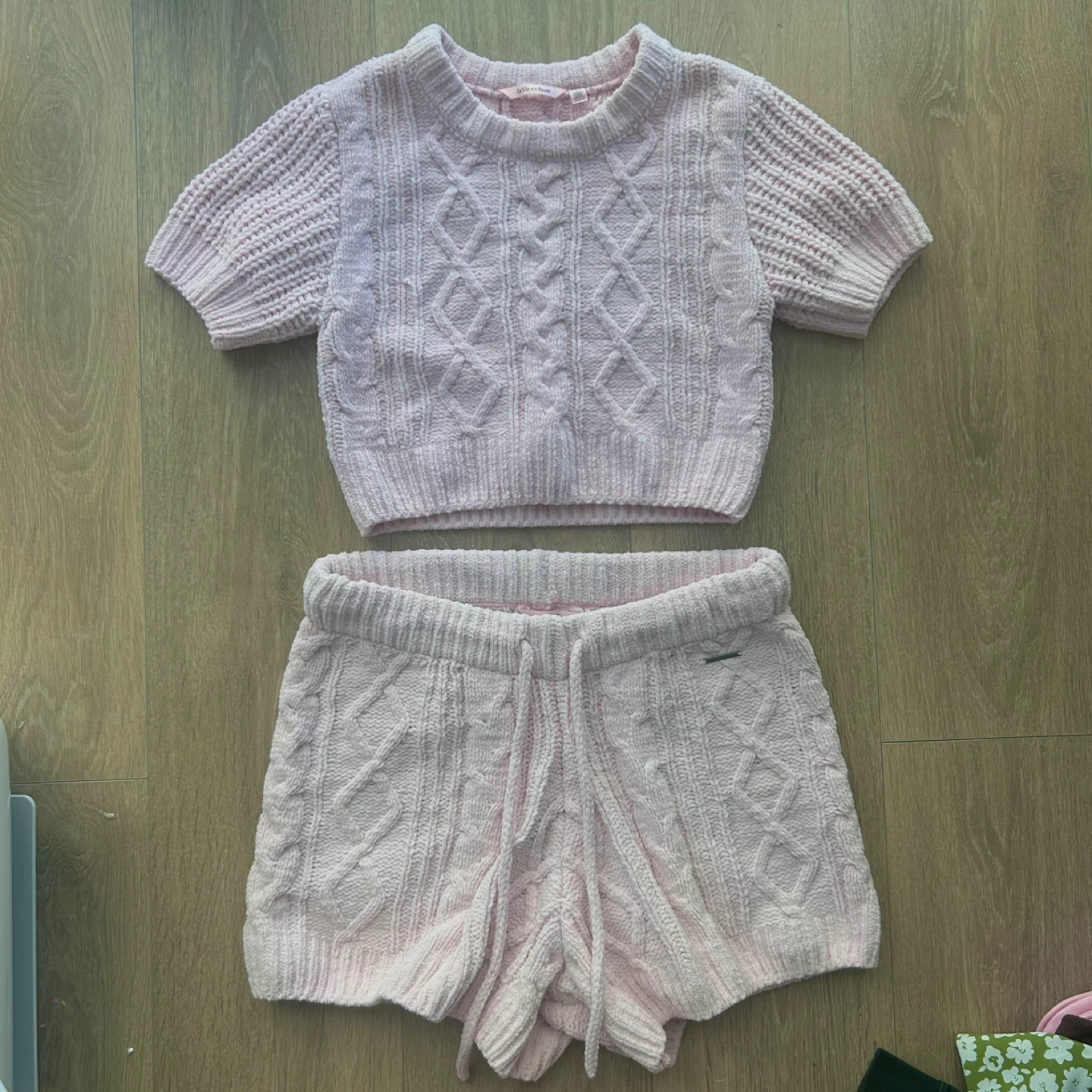 La Vie en Rose Pink Cable Knit Pajama Set