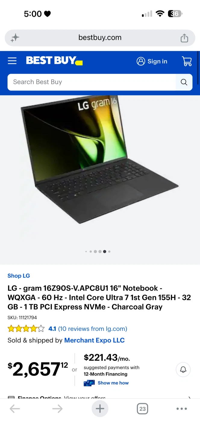 LG gram 16 Laptop - Intel Core Ultra 7, 32GB RAM